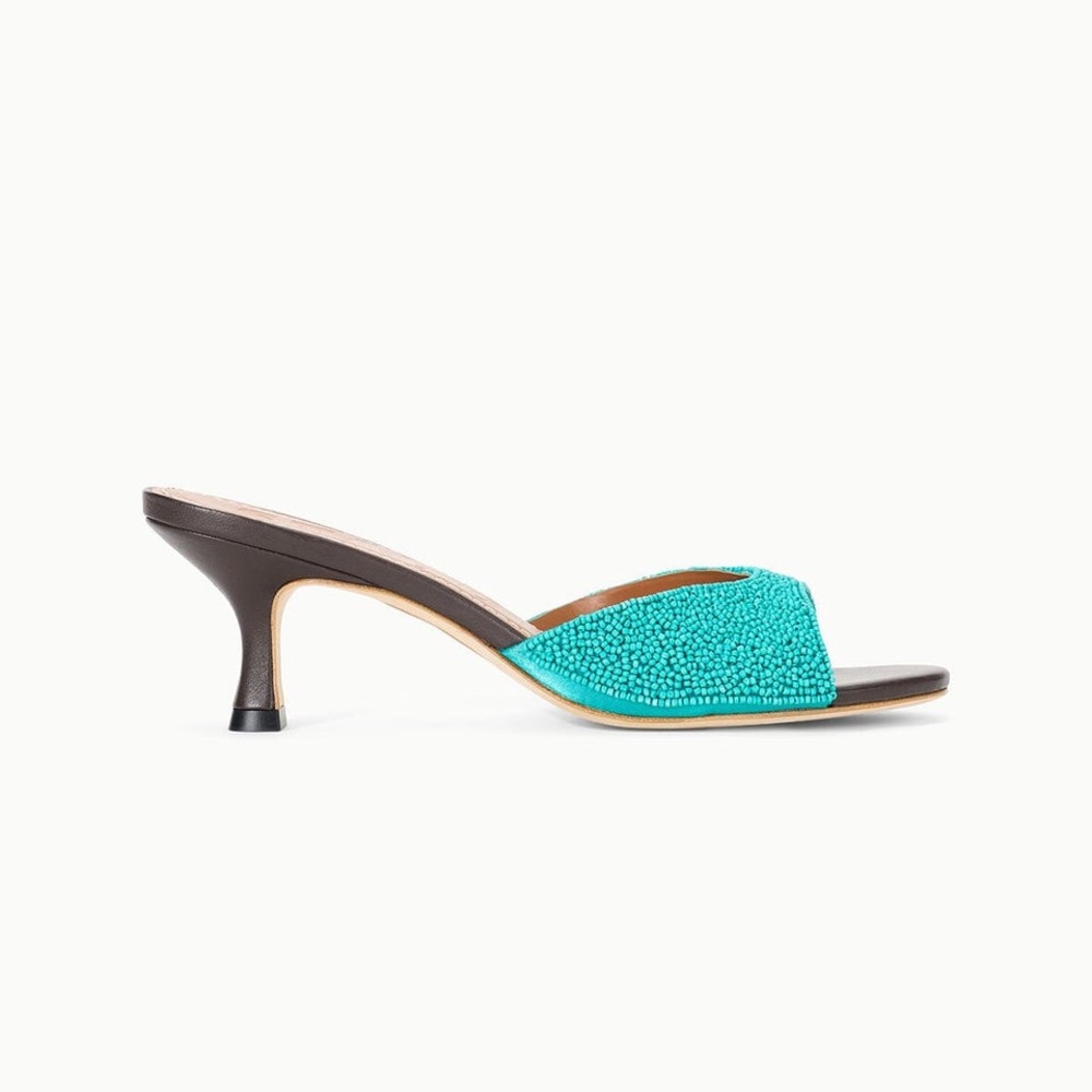 STAUD Brigitte Beaded Slide Sandals - Teal - Picture 2 of 16